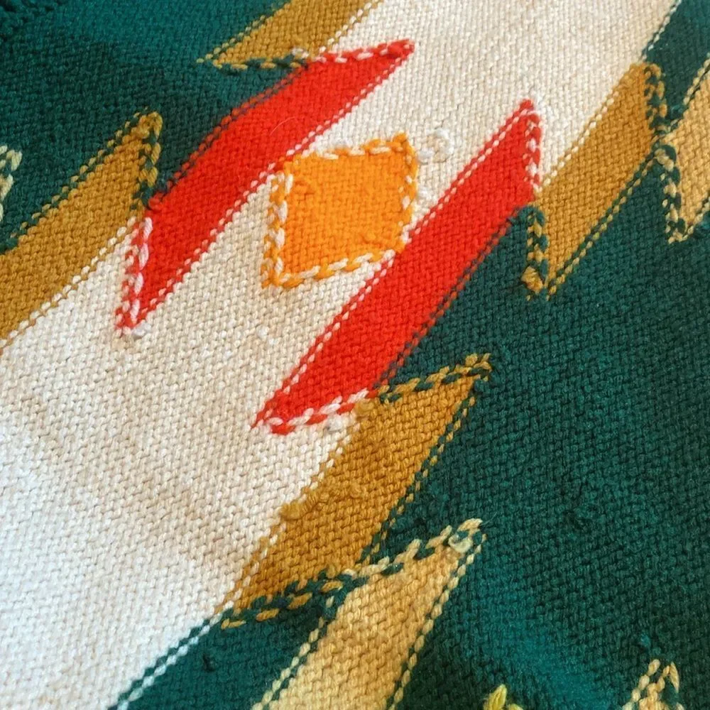 Vintage Crocheted Southwestern Pattern Green gold orange